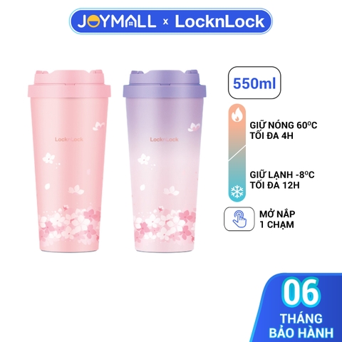 Ly giữ nhiệt LocknLock 550ml LHC3249 Peach Blossom - Hàng chính hãng, mở nắp một chạm, chất liệu thép không gỉ miệng ly rộng - JoyMall