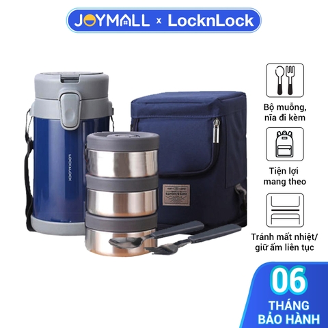 Bộ Hộp Cơm Giữ Nhiệt Lock&Lock Easy Carry LHC8039 (2 Lít) Có Túi Gồm 1 Hộp 720ml, 2 Hộp 420ml Kèm 1 Bộ Muỗng Và Nĩa - Hàng Chính Hãng - JoyMall