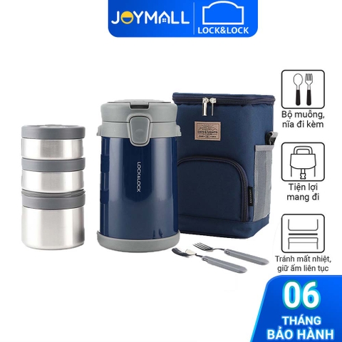 Bộ hộp cơm giữ nhiệt Lock&Lock Easy Carry 2L LHC8039 có túi (1 hộp 720ml, 2 hộp 420ml kèm 1 bộ muỗng nĩa) - JoyMall