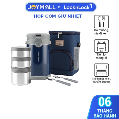 Bộ hộp cơm giữ nhiệt Lock&Lock Easy Carry 2L LHC8039 có túi (1 hộp 720ml, 2 hộp 420ml kèm 1 bộ muỗng nĩa) - JoyMall