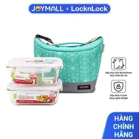 Bộ túi hộp cơm thủy tinh Lock&Lock 3EA LLG428M2 - Hàng chính hãng, dùng trong lò vi sóng, lò nướng - JoyMall
