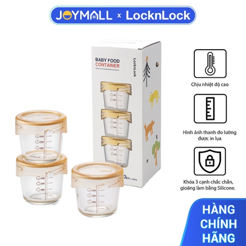 Bộ 3 hộp thủy tinh đựng thức ăn dặm cho bé Lock&Lock LLG542S3IVY - Hàng chính hãng chịu nhiệt tốt có vạch chia - JoyMall