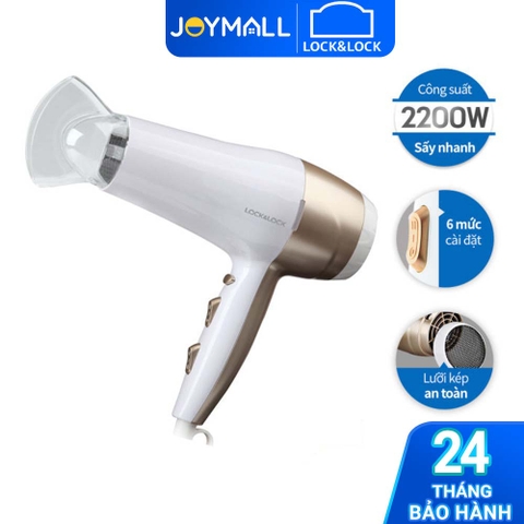 Máy sấy tóc Lock&Lock ENA136WHT - Hàng chính hãng, bảo hành 24 tháng, sấy nóng lạnh, 3 mức chỉnh nhiệt - JoyMall