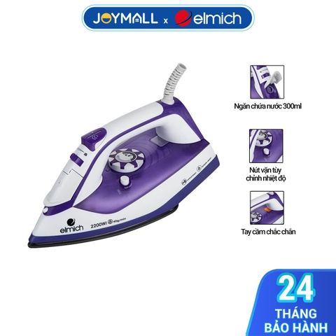 Bàn là hơi nước Elmich SIE-3434, Hàng chính hãng, dung tích bình chứa 300ml, mặt đế phủ Ceramic - JoyMall