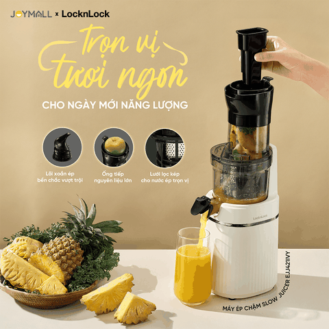Máy ép chậm trái cây EJJ421IVY LocknLock, Hàng chính hãng, công suất 200W, 2 chế độ ép vượt trội, miệng ống rộng - JoyMall