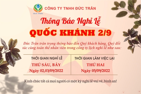 THÔNG BÁO LỊCH NGHỈ LỄ QUỐC KHÁNH 2 THÁNG 9 2022