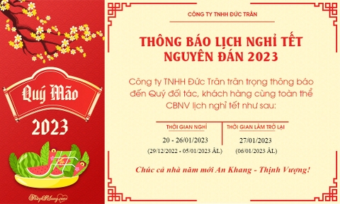 Thông báo lịch nghỉ tết Nguyên Đán Quý Mão 2023