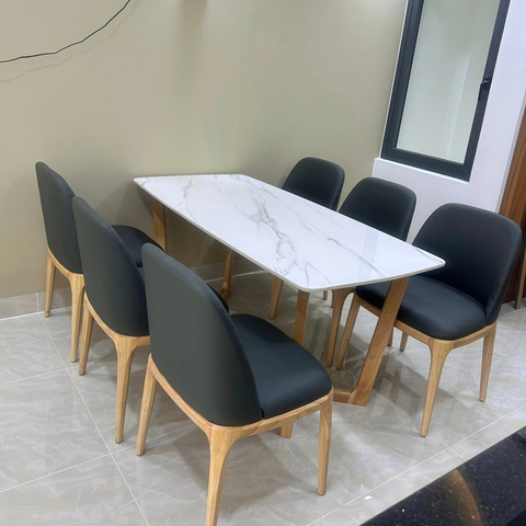 Bộ bàn Concorde mặt đá + 6 ghế Grace không tay