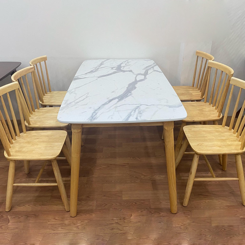 Bộ bàn ăn mặt giả vân đá + 6 ghế Song Tiện