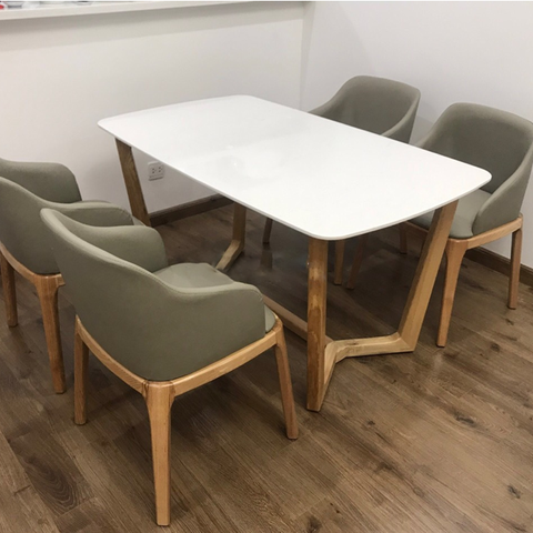 Bộ bàn ăn Concorde mặt đá + 4 ghế Grace có tay