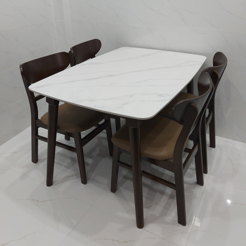 Bộ bàn ghế ăn mặt đá và 4 ghế Mango