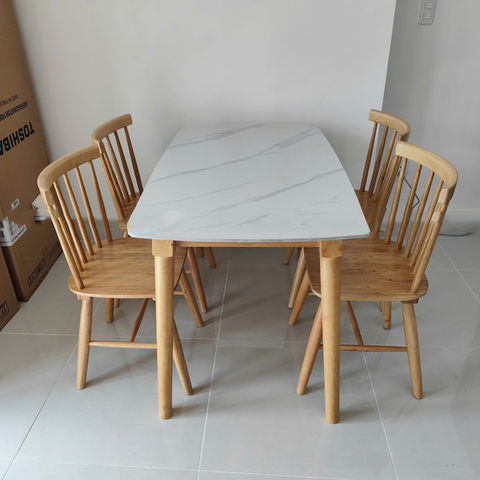 Bộ bàn ăn mặt đá + 4 ghế Song Tiện