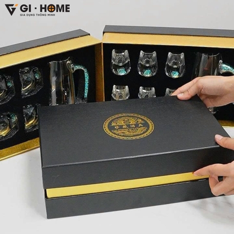 Bộ Ly Pha Lê Cao Cấp – Đính Vàng & Đá Xanh, Sang Trọng Làm Quà Biếu - GHA004