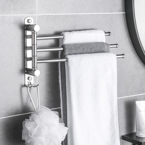 Kệ treo khăn Inox 304 cao cấp MK50 - Thanh treo khăn nhà tắm đa năng xoay 180 độ