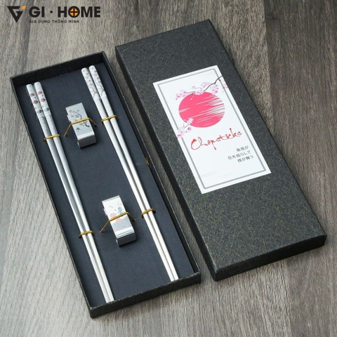 Set Đũa Inox 304 Kèm Kê Đũa Hoa GHA121 / GHA122 – Sang Trọng, An Toàn, Dùng Bền Lâu