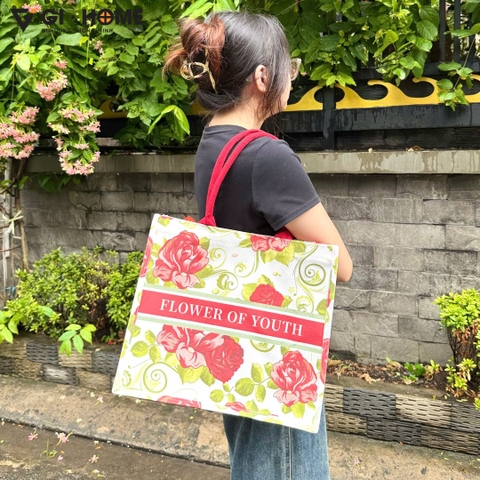 Túi Vải Đi Biển Họa Tiết Hoa GHA1410 – Form Đứng, Dung Tích Lớn