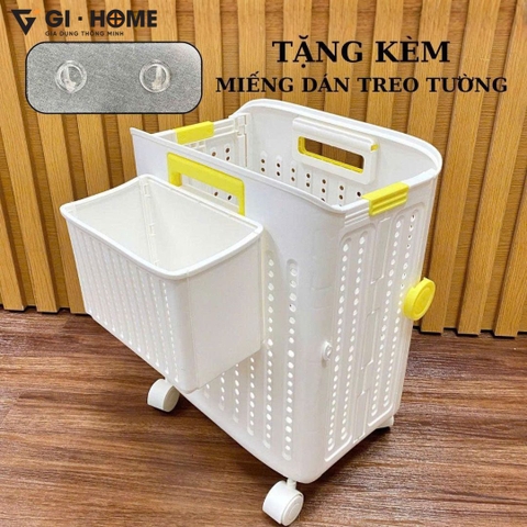 Giỏ Đựng Gấp Gọn Có Bánh Xe - 2 Ngăn - Tặng kèm miếng dán