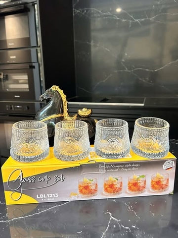 Bộ 4 Cốc Thủy Tinh Đế Lồi LEBENLANG LBL1213 – Tinh Tế, Độc Đáo, Chuẩn Phong Cách Thưởng Thức