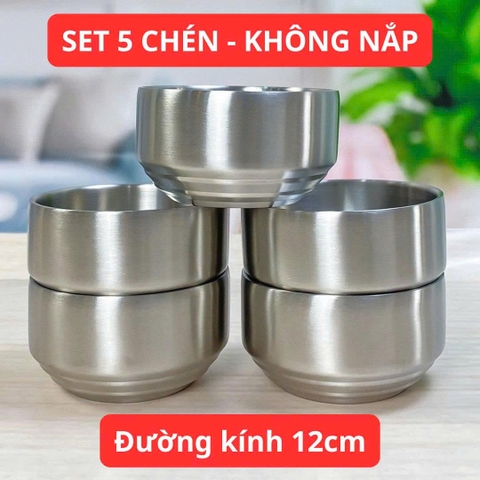 Set 5 Chén Inox 304 Đúc Nguyên Khối – 2 Lớp Cách Nhiệt, An Toàn Khi Dùng Đồ Nóng - GHA309