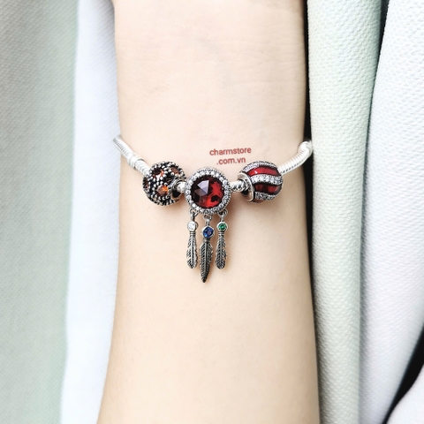 VÒNG CHARM DREAMCATCHER ĐỎ MIX TRÒN SÓNG