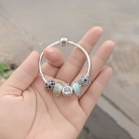 VÒNG MỆNH THỦY MIX MURANO XANH CÁT VÀNG