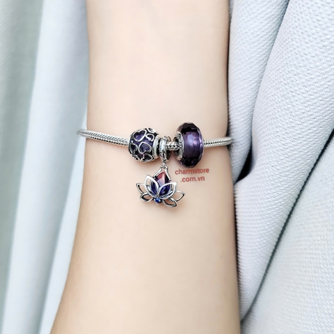 VÒNG TAY TREO HOA SEN MIX ĐÁ TÍM