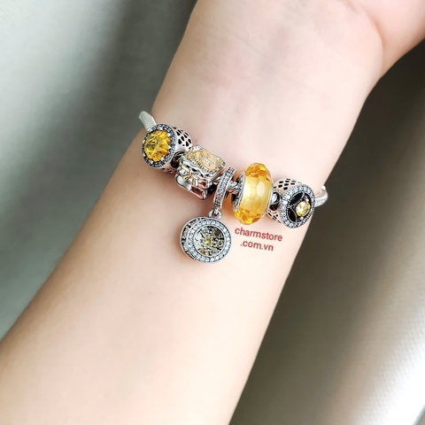 VÒNG CHARM MỆNH THỔ ĐÔI TRÒN TY BẤT TỬ MIX HỦ TIỀN VÀNG