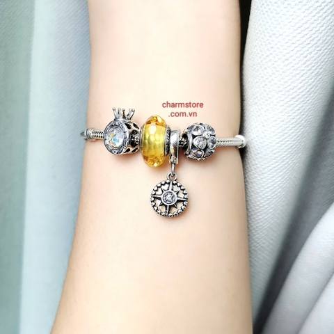 VÒNG CHARM MỆNH THỔ ĐÁ VÀNG MIX CỎ 4 LÁ MM