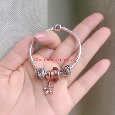 VÒNG CHARM TÌNH YÊU - CHIẾC LÁ ĐÁ VÀNG MIX NÂU TRÀ