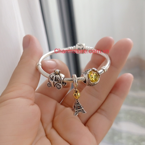 VÒNG CHARM TRÒN TRĂNG SAO ĐÁ VÀNG MAY MẮN