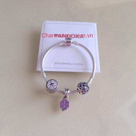 VÒNG CHARM TREO CỎ 4 LÁ MAY MẮN TÍM