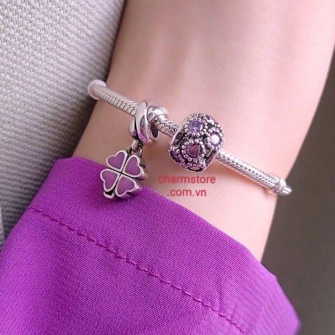 VÒNG CHARM MỆNH HỎA TREO CỎ 4 LÁ TÍM