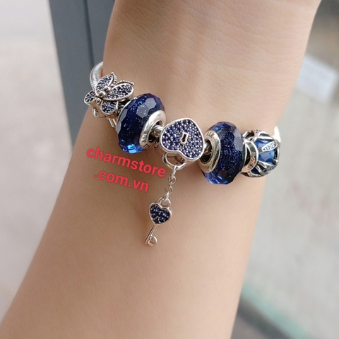 VÒNG CHARM TIM Ổ KHÓA XANH DƯƠNG MIX ĐÁ XD