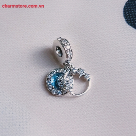 CHARM TREO ĐÔI TRÒN SAO TRĂNG KHUYẾT ĐÁ XANH