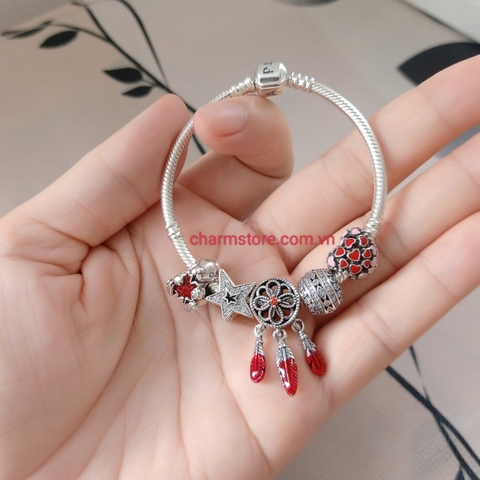 VÒNG TAY DREAMCATCHER ĐỎ MIX SAO MAY MẮN ĐÁ TRẮNG