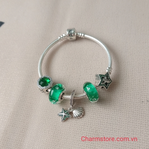 VÒNG CHARM TREO SÒ SAO BIỂN XANH LÁ MIX BỌT BIỂN XANH LÁ