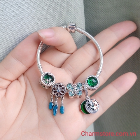 VÒNG CHARM THIÊN NHIÊN CÁNH BƯỚM CHUỒN CHUỒN XANH LÁ