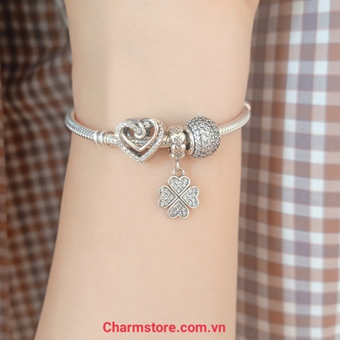 VÒNG TAY TÌNH YÊU MIX CỎ MAY MẮN ĐÁ TRẮNG