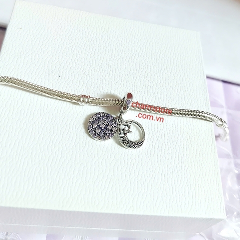 CHARM TREO ĐÔI TRÒN BÔNG LÚA ĐÁ TÍM ĐÁ HỒNG
