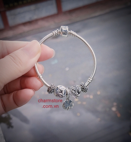 VÒNG CHARM KIM TIỀN MIX CỎ 4 LÁ TRẮNG