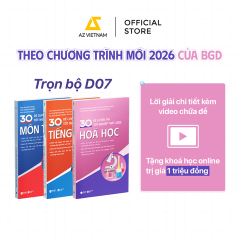 Sách - Bộ Đề Luyện Thi Tốt Nghiệp THPT 2026 (Trọn Bộ D07 Toán - Hóa - Anh)
