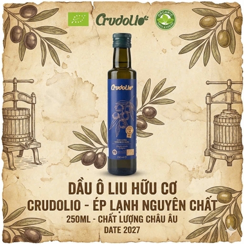 Dầu olive Crudolio hữu cơ ép lạnh nguyên chất