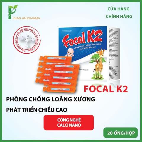 Focal K2 Thực phẩm chức năng hỗ trợ phòng chống loãng xương, tăng trưởng chiều cao Hỗ trợ giảm tình trạng thiếu canxi Hỗ trợ xương răng chắc khỏe Nine's Beauty Nines Beauty Dược Mỹ Phẩm Phan An Green (Hộp 20 ống)