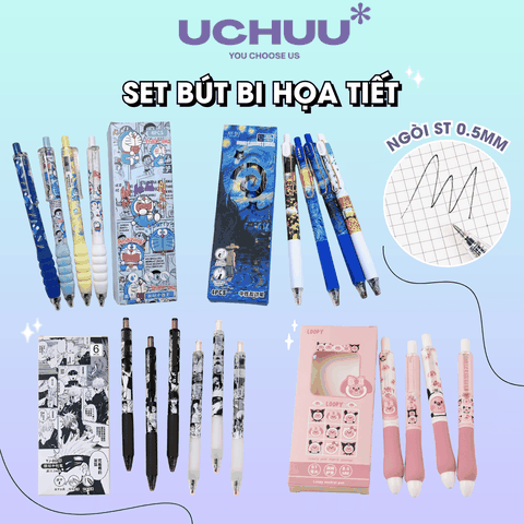 Set Bút Bi Họa Tiết