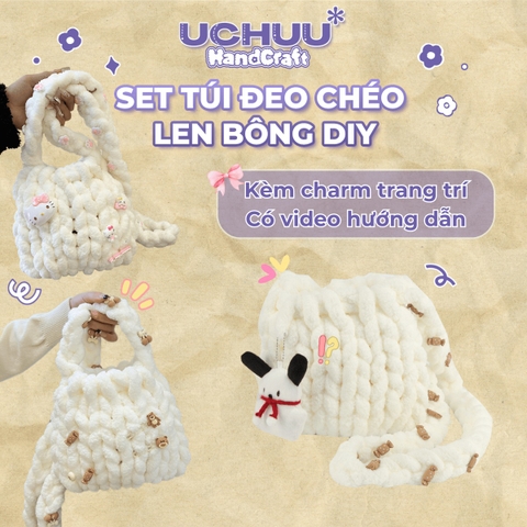 Set Túi Đeo Chéo Len Bông