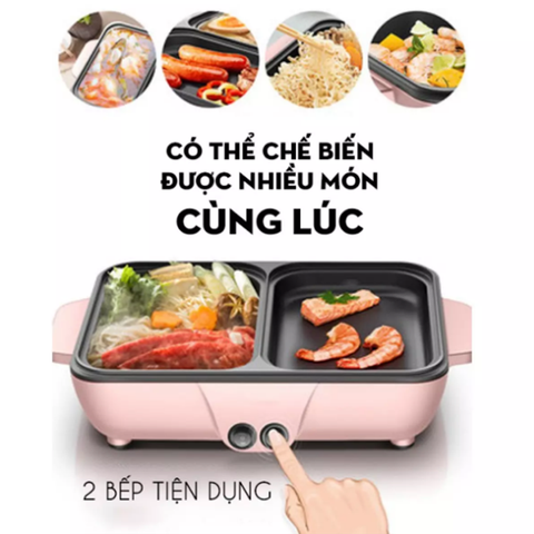 Bếp lẩu nướng điện 2 ngăn chống dính