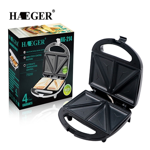 Máy kẹp nướng bánh mì Sandwich HAEGER RAF 750W làm bánh hotdog tam giác