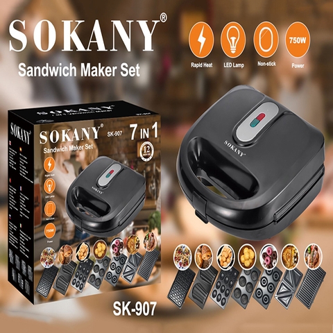 Máy nướng làm bánh 7 khuôn SOKANY 750W làm nóng nhanh, an toàn, dễ sử dùng