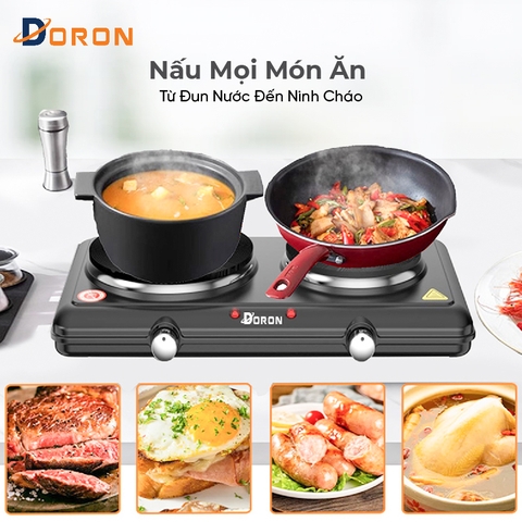 Bếp điện đôi đa năng DORON 3000W 5 mức điều chỉnh nhiệt, nóng nhanh giữ nhiệt lâu