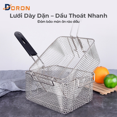 Rổ chiên nhúng điện, vợt chiên DORON chất liệu inox dày dặn chắc chắn